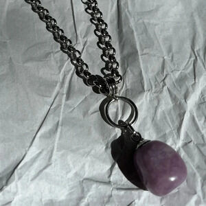 BVG inspired chain necklace w/ lepidolite gemstone pendant